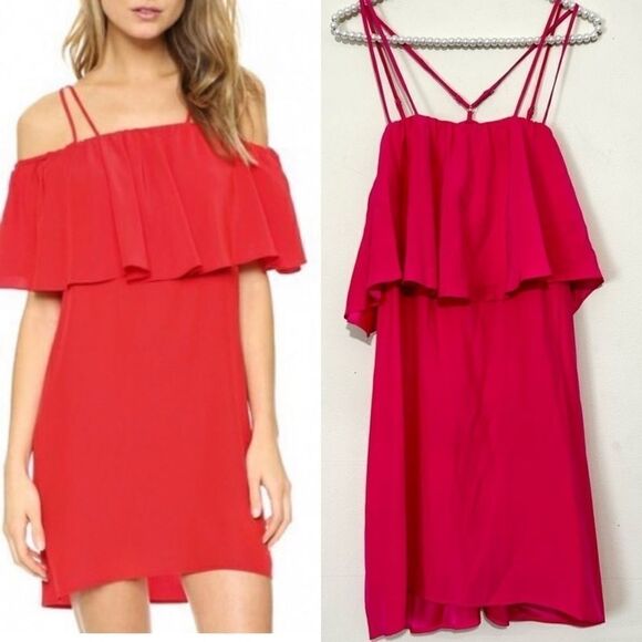 Amanda Uprichard Kiara Silk Barbie Hot Pink Ruffle Mini Dress SIZE MEDIUM - Picture 1 of 6